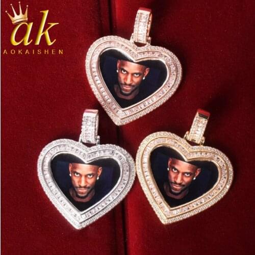 No Chain Custom Photo Pendant Heart Necklace for Women Hip Hop Jewelry Solid Back