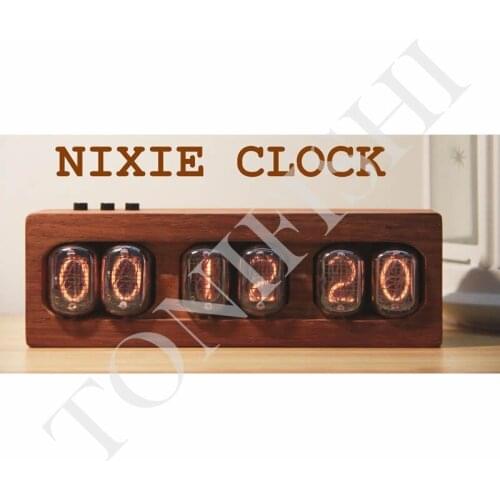 Glow tube clock, creative retro IN12 glow clock, African red rosewood ornaments, home decoration, computer desktop decoration