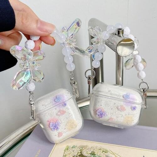 Earphone Case For Apple Airpods Pro 2 1 Cover Dream Butterfly Glitter Bling Soft TPU Protection Cases with Chain Keyring Funda