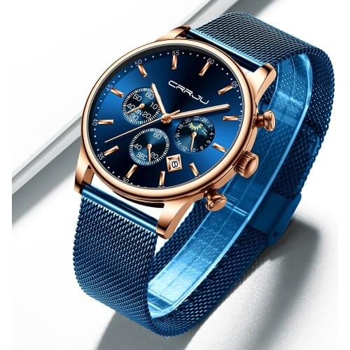CRRJU Mens Watches Top Brand Luxury Sport Watch Ultrathin Mesh Casual Waterproof Quartz Watch Men Blue Clock Relogio Masculino