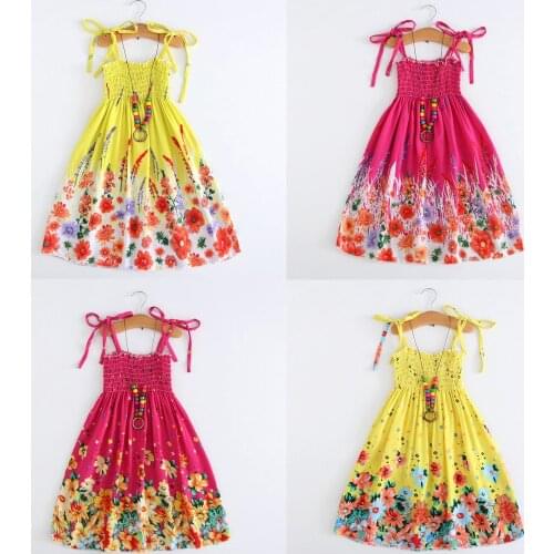 Kids Dress For Summer Girls 2 To 3 Years Floral Bohemian Beach Spaghetti Strap Dress Princess Dress For Girls Платье Для Девочки