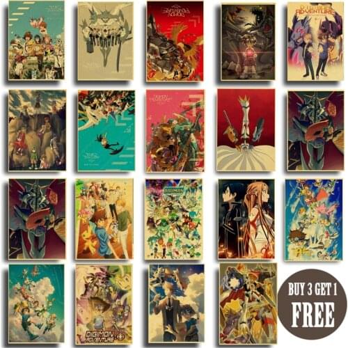 Digimon Cartoon Anime Movie Digimon Adventure Poster Room Decor Art Silk Decoration Custom Home For Living Room Prints