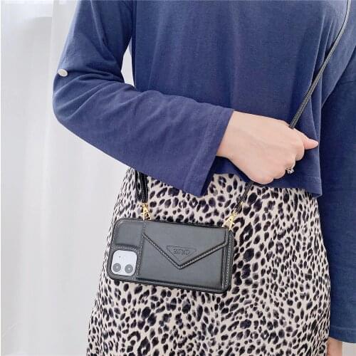 Long Strap Crossbody Phone Case for iPhone 11 12 Pro Max X XS XR 6S 7 8 Plus SE 2020 Card Holder Wallet Case Shoulder Cord Cover