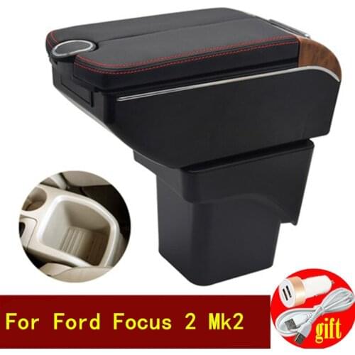 For Ford Focus 2 Mk2 Armrests box 2005-2011 Double doors open 7USB Centre Console Storage Box Arm Rest