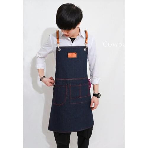 Apron cowboy Korean fashion Chinese restaurant creative barber tea shop restaurant men and women overalls aprons