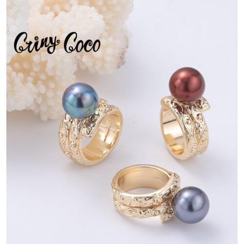 Hawaiian 10 Color Pearl Ring Fashion Polynesian Samoa Marshall Purple Pink Alloy Jewelry Finger Ring for Women Summer 2021 Gifts