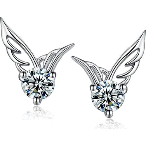 Exquisite Women Stud Earrings For Wedding Jewelry Gifts 925 Sterling Silver Crystal Engagement Wing Earring Accessory