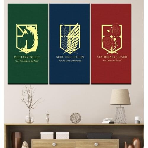 Canvas Painting Home Decoration Wall Art Pictures 3 Panel Anime Attack On Titan Mark Painting Room HD Printed Poster Frame