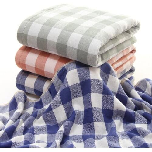 70x140cm Cotton Gauze Classical Plaid Household Soft Absorbent Bathroom Family Bath Towel