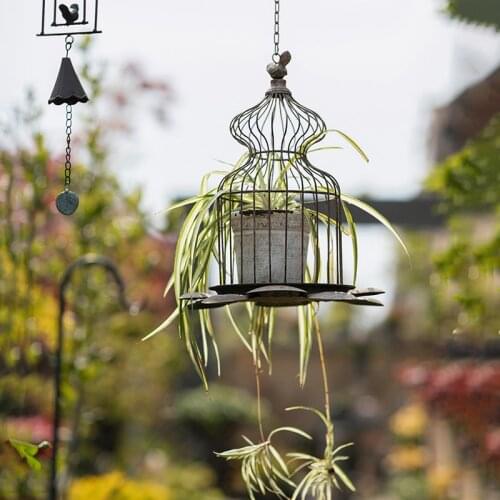 Cage design rustic retro hanging metal plant pot holder