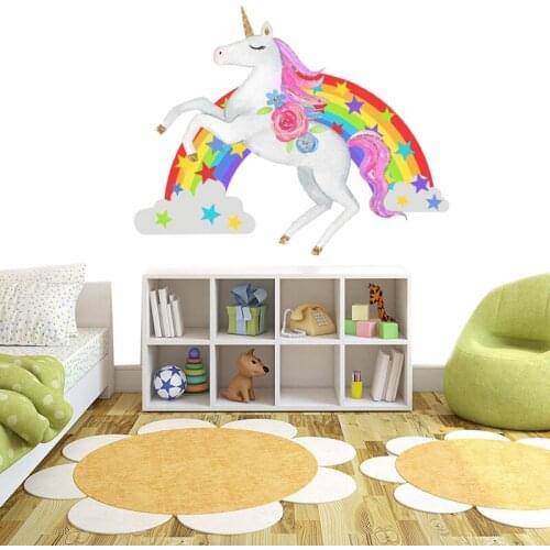 Hot Sale Cartoon Unicorn Wall Stickers DIY Rainbow Vinyl Home Wall Decals For Kids Room Girls Bedroom Window Nursery Decor