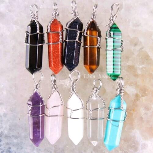 Fashion Jewelry Mixed Purple Crystal Tigers Eye Malachite Onyx Howlite Opal Crystal Pendant 10Pcs K1633