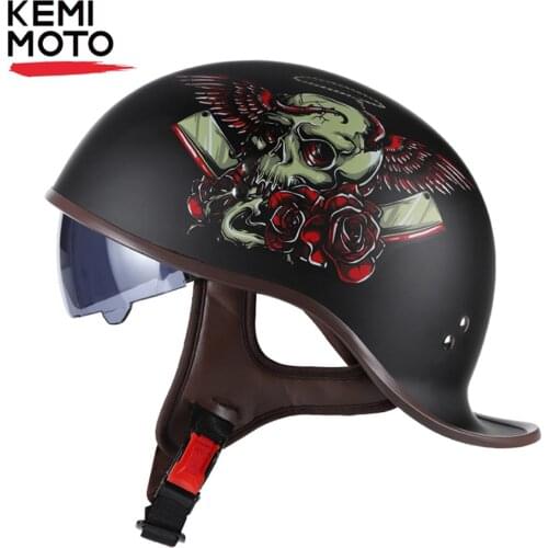 Motorcycle Half Helmet Retro Motorcycle Helmet Adult Motorbike Scooter Vintage Half Face Biker Motorbike Crash Moto Helmet