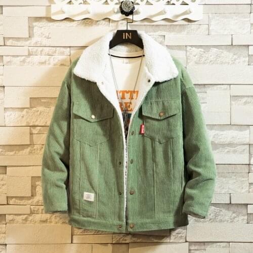 Mens Winter Jacket Corduroy Wool Liner Casual Men Thicken Warm Winter Coat Fleece Mens Retro Clothes Turndown Collar Large Size