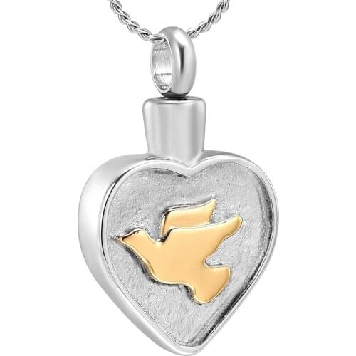 K9330 Peace Dove Heart Cremation Jewelry for Ashes Pendant Urns for Pet/Human Stainless Steel Memorial Necklace for Men/Women
