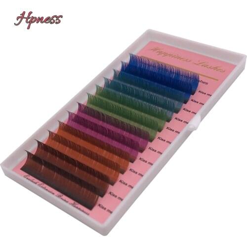 6 Colors False Eyelash Extensions 0.07mm C/D Curl Natural Colours Long Rainbow Lashes Extension Free Shipping