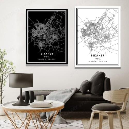 Welt Stadt Karte Poster BIKANER India Nordic Minimalistischen Druck Leinwand Malerei Wand Bild für Wohnzimmer Startseite Cuadros