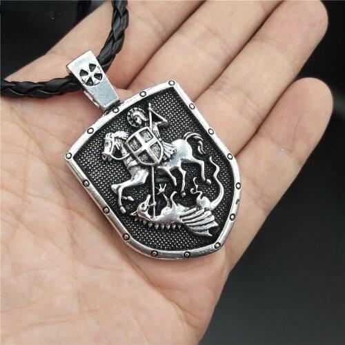 Nostalgia 1pcs Men Necklace ST.GEORGE Protect US Saint Shield Protection Cross Medal Pendant Saint Talisman