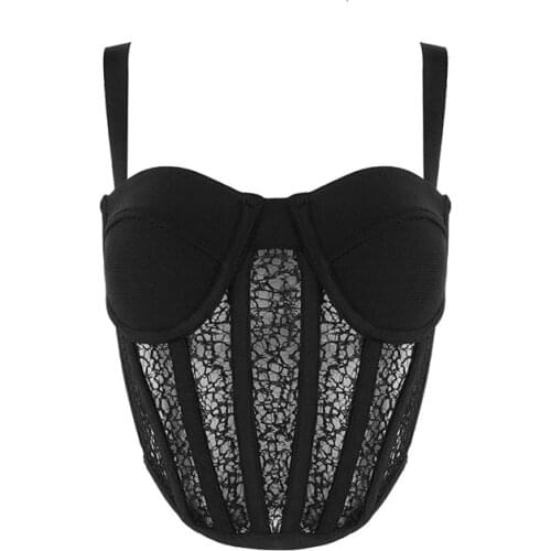 2021 New Lace Bandage Top Sexy Women Vest Camis Sexy Hollow Out Crop Tops Backless Tank Top Woman Party Vest Clothes