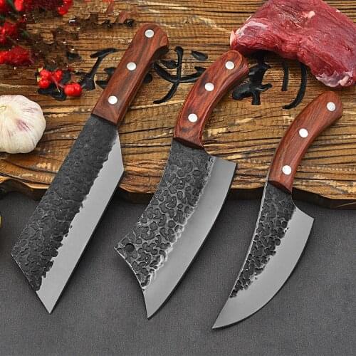 Meat Cleaver Knife Hand Forged Boning Knife with Sheath Butcher Knives Vegetable Chef Knives for Kitchen Camping BBQ