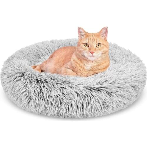 Katoggy Plush Donut Dog Bed, Round Self-warm Calming Pet Cat Bed, Cuddler Kennel Soft Puppy Sofa, Anti-Slip Bottom, Machine