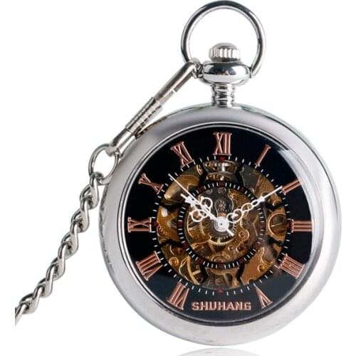 Casual Hand-winding Mechanical Pocket Watch Open Face Roman Numbers Dial Neckalce Pendant Watches Clock Accessory relogio Montre