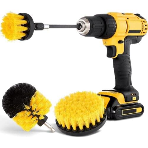 SHGO HOT-4Pcs Combinate Drill Brush Power Scrubbing Brush Drill Spin Scrubber Electric Cleaning Brush Fixing for Car Bathroom Wo