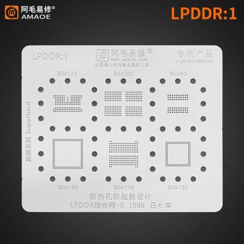 Amaoe LPDDR1 BGA Reballing Stencil For BGA200 BGA179 BGA134 BGA60 168 136 Huawei Honor 9X RAM Nand Plant Net Storage Steel Mesh