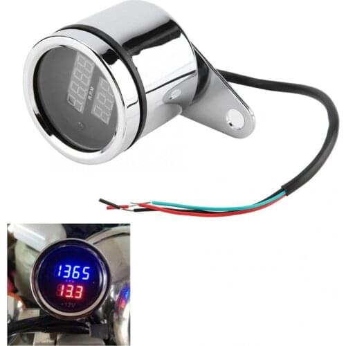 Universal 2 in 1 Motorcycle LED Digital Voltmeter Tachometer Gauge Odometer Speedometer digital tachometer voltage display New