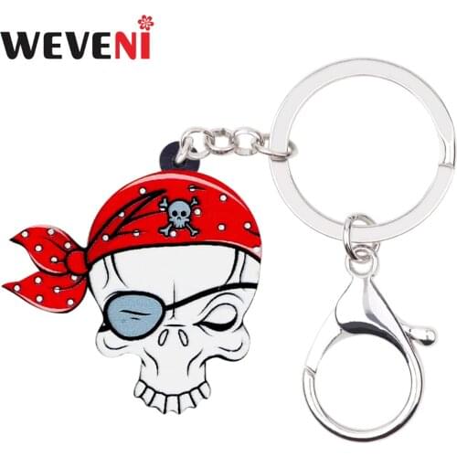 WEVENI Statement Acrylic Halloween Pirate Skull Key Chains Keychains Ring Anime Punk Jewelry For Women Girls Bag Car Charm Gift