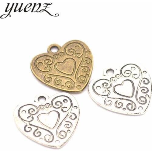YuenZ 7pcs 2 colour Antique Silver color heart Charm fit for Bracelets Necklace DIY Metal Jewelry Making 19*19mm A10