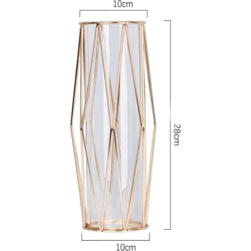 28cm height Northern Europe iron vase Transparent glass Hydroponic container Rose gold rhombus decoration