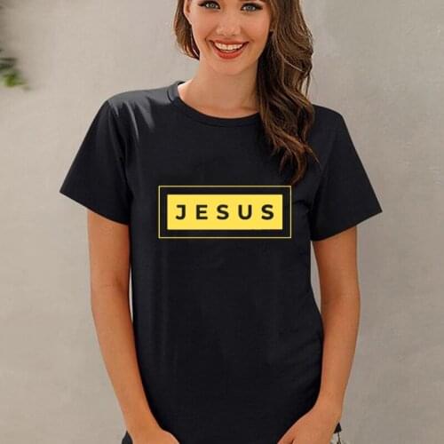 Jesus Print WoMen Summer T-shirt Christian Religion God Faith Tops Summer Female Cotton Casual Short Sleeve Streetwear Tee