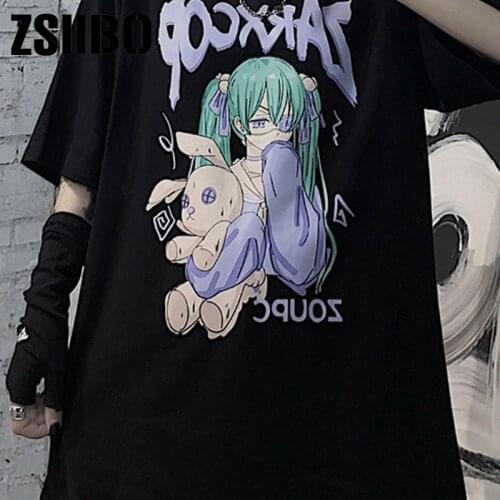 Vintage style streetwear women T-shirt ins Harajuku plus size loose print Top Tee punk Anime print shirt accessory album brandy