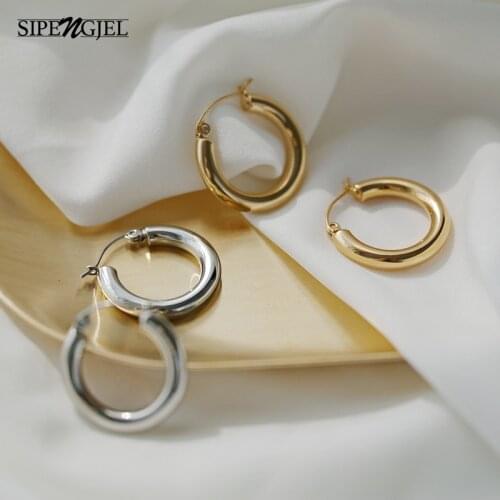 SIPENGJEL Fashion French Retro Hoop Earrings For Women Geometric Glossy Personality Earrings Girls Party Jewelry 2021 Trends