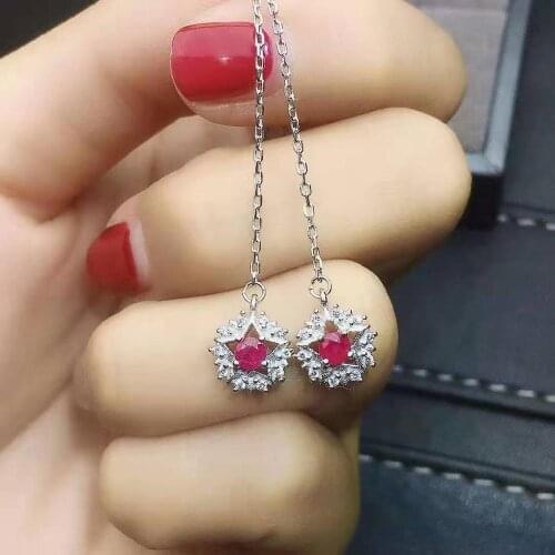 Natural Ruby S925 Sterling Silver Star Earrings Fine Fashion Charming Wedding Jewelry for Women Free Shipping
