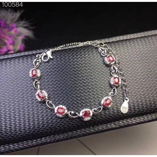 Natural red ruby Bracelet Natural gemstone bracelet 925 sterling silver fashion Elegant round geometry women wedding jewelry