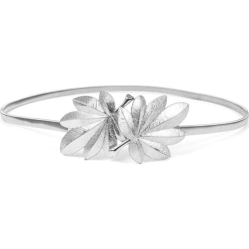 Women Bridal Skinny Waistband Maple Leaf Shape Metal Buckle Glitter Solid Color Elastic Wedding Dress Waist Belt