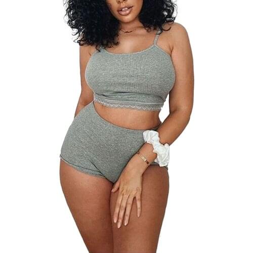 Women Cotton Blend Sleepwear Lace V Neck Solid Color Sleeveless Lingerie Crop Tops+Nightwear Shorts Women Sexy Pajamas Set