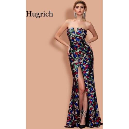 2021 Women Sexy V Neck Off Shoulder Sequin Multi Dresses High Split Maxi Elegant Summer Dress