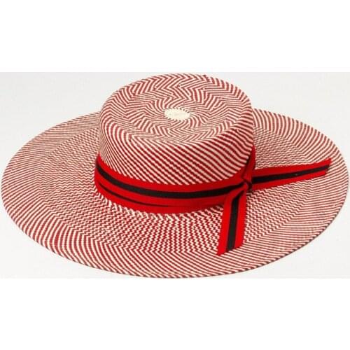 01907-HH7394 NEW Stripe knitting by hand high-end red flat lady fedoras hat Outdoor women dinner formal panama jazz cap