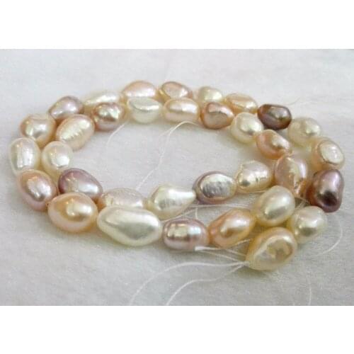 One Strands Real Pearl 10mm Bright white pink purple mixed baroque Pearl Natural Freshwater Pearl loose beads 35cm 15