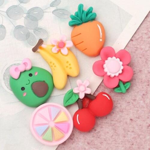 10Pcs Kawaii Flower Fruits Flat back Resin Cabochon Scrapbooking Hair Bows Center Accessories DIY Phone Case Decoration Craft