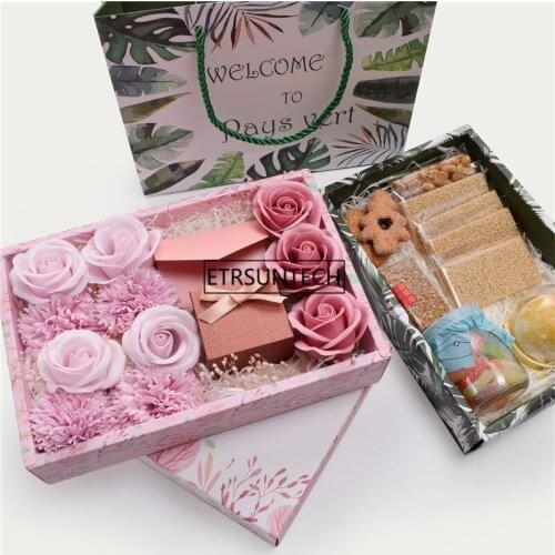 100pcs Paper Gift Box Candy Cookies Cake Box With Bag Wedding Favor Gift Bag Party Decor