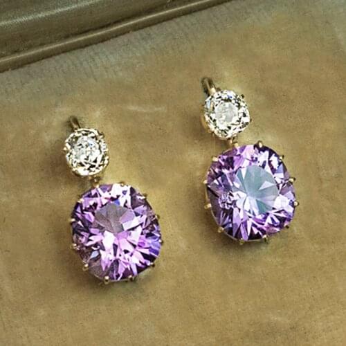 2021 New Luxury Purple Color Oval Earrings for Women Anniversary Gift Jewelry Wholesale E6501