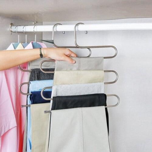 5 Layers Clothes Hanger S Shape Stainless Steel Storage Hanger Pants Clothes Storage Rack Multilayer Storage Cloth Drying Hanger