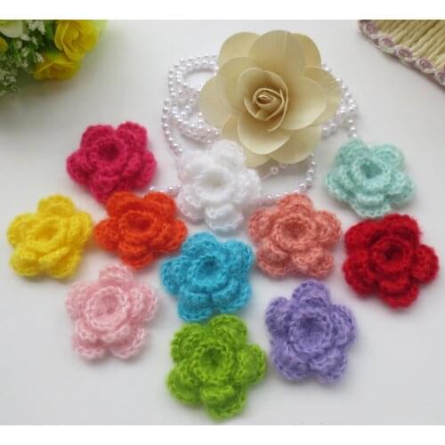 50PCS/lot 4.5cm Handmade diy yarn flower Cloth paste Crochet Knitted applique Patchwork needlework sewing accessories 181