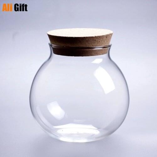 Micro Landscape Glass Bottle Glass Vase Mouth Ball Moss DIY Glass Bottle Home Decoration 10*10*15 cm wooden lid Glass Vase