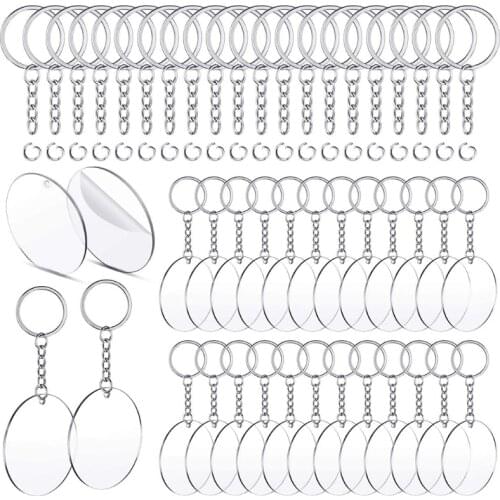 90/120 Pcs Acrylic Keychain Blanks with Key Rings Jump Rings Round Clear Discs Circles Colorful Tassel Pendants for DIY Project