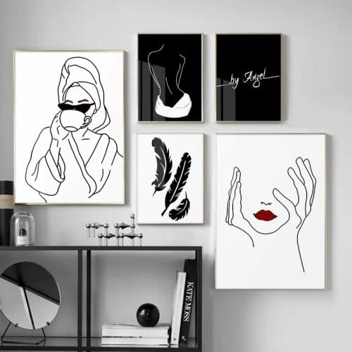 Abstract Female Black Feather Canvas Painting Wall Art Nordic Posters And Prints Wall Pictures For Living Kids Home Decoration